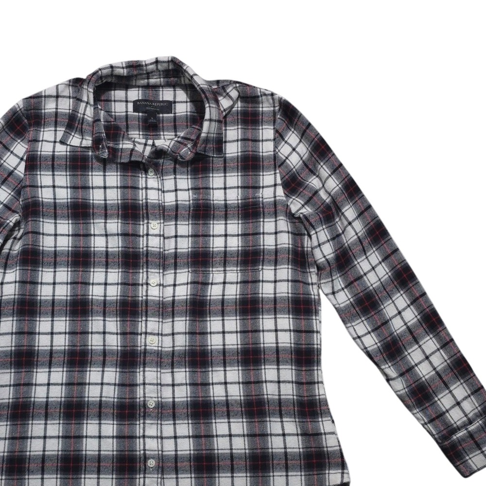 Banana Republic Womens Small Boyfriend Fit Plaid Flannel Button Down Shirt White
